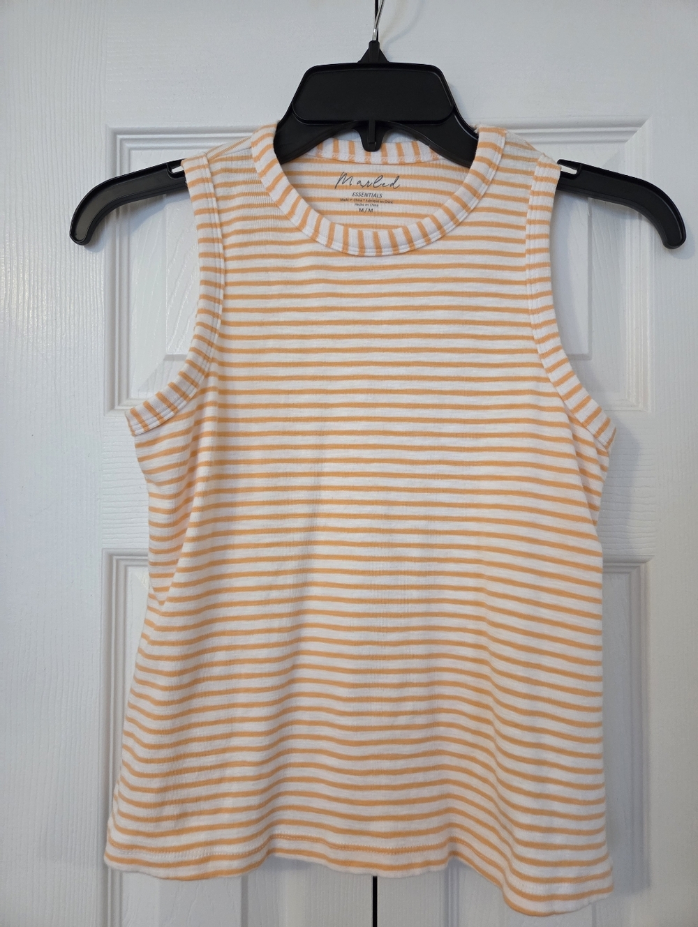 Marled Vibrant Peach and White Striped Tank Top - Women's